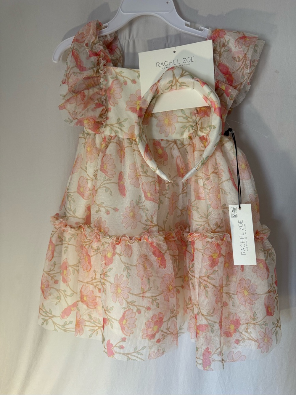 Rachel Zoe Cream and Pink Floral Dress with Matching Headband